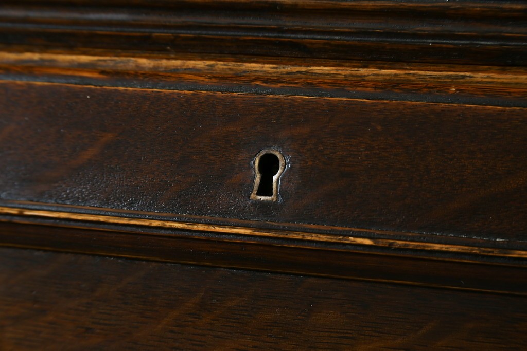 イギリスアンティーク　オーク材　ステンドグラス入りのビューローブックケース　(R-063457)