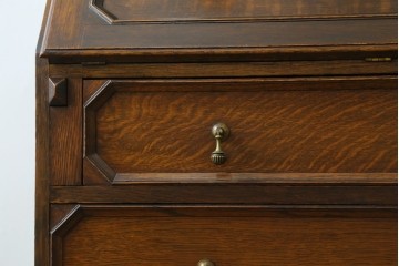 イギリスアンティーク　オーク材　ステンドグラス入りのビューローブックケース　(R-063457)