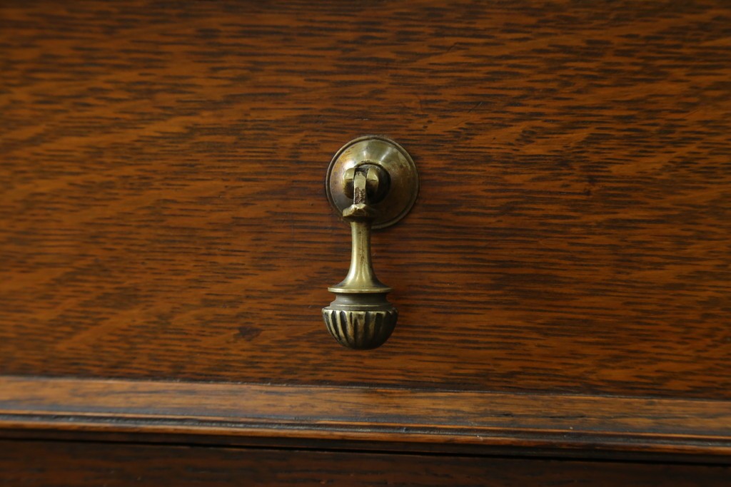 イギリスアンティーク　オーク材　ステンドグラス入りのビューローブックケース　(R-063457)