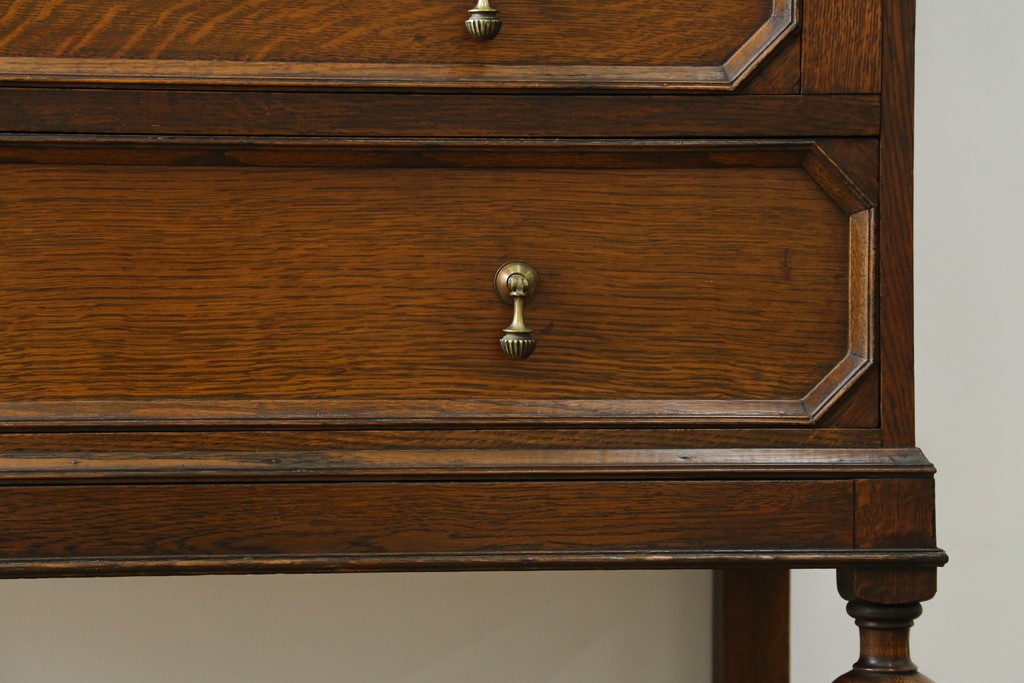 イギリスアンティーク　オーク材　ステンドグラス入りのビューローブックケース　(R-063457)