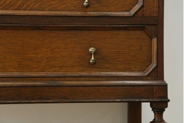 イギリスアンティーク　オーク材　ステンドグラス入りのビューローブックケース　(R-063457)