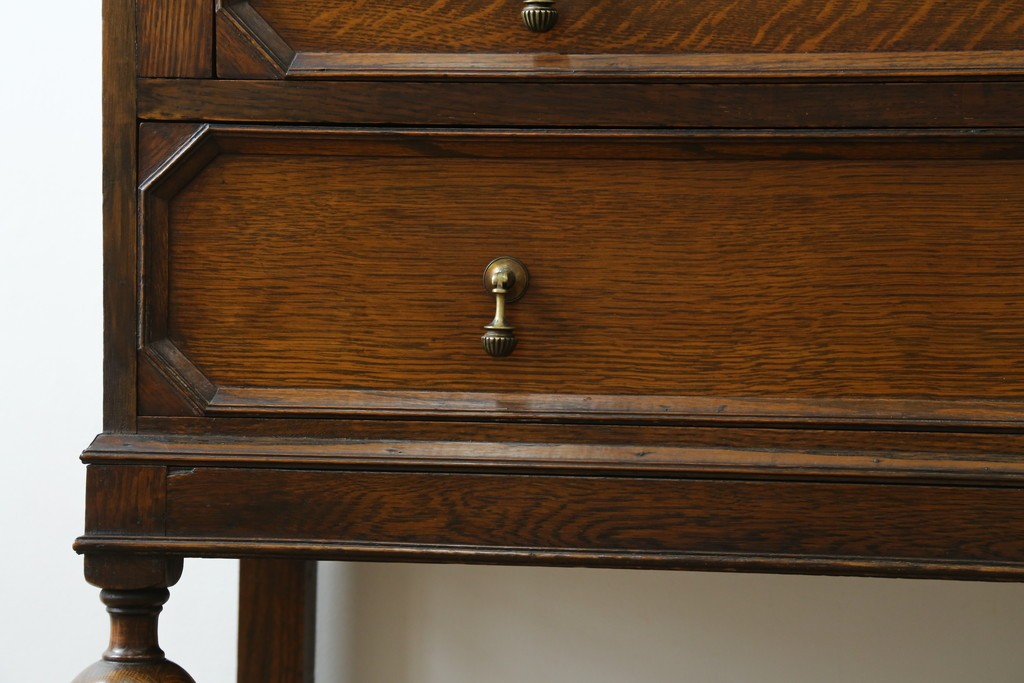 イギリスアンティーク　オーク材　ステンドグラス入りのビューローブックケース　(R-063457)