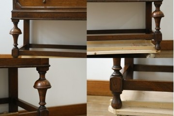 イギリスアンティーク　オーク材　ステンドグラス入りのビューローブックケース　(R-063457)