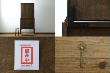 イギリスアンティーク　オーク材　ステンドグラス入りのビューローブックケース　(R-063457)