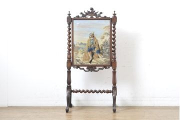 イギリスアンティーク　高級品　マホガニー材　ゴブラン織り　絵織物　凝ったデザインのパーテーション(ファイヤーガード、ファイヤースクリーン、衝立て、つい立て、仕切り)(R-063458)