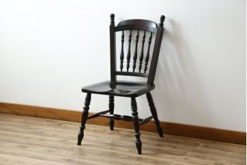 ビンテージ家具　松本民芸家具　クラシカルなダイニングづくりにぴったりの安川式スピンドルチェア(板座チェア、ダイニングチェア、椅子、ヴィンテージ)(R-063469)