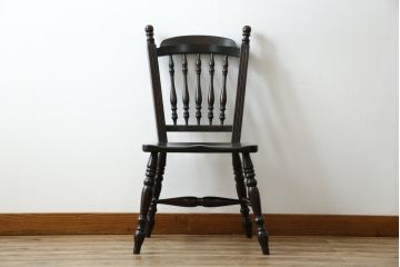 ビンテージ家具　松本民芸家具　クラシカルなダイニングづくりにぴったりの安川式スピンドルチェア(板座チェア、ダイニングチェア、椅子、ヴィンテージ)(R-063469)