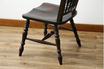 ビンテージ家具　松本民芸家具　クラシカルなダイニングづくりにぴったりの安川式スピンドルチェア(板座チェア、ダイニングチェア、椅子、ヴィンテージ)(R-063469)