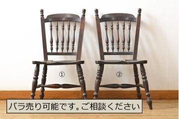 ビンテージ家具　松本民芸家具　クラシカルなダイニングづくりにぴったりの安川式スピンドルチェア2脚セット(板座チェア、ダイニングチェア、椅子、イス、ヴィンテージ)(R-063470)