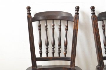 ビンテージ家具　松本民芸家具　クラシカルなダイニングづくりにぴったりの安川式スピンドルチェア2脚セット(板座チェア、ダイニングチェア、椅子、イス、ヴィンテージ)(R-063470)