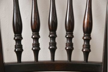 ビンテージ家具　松本民芸家具　クラシカルなダイニングづくりにぴったりの安川式スピンドルチェア2脚セット(板座チェア、ダイニングチェア、椅子、ヴィンテージ)(R-063471)