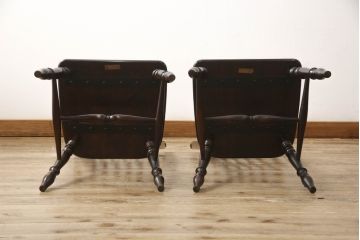 ビンテージ家具　松本民芸家具　クラシカルなダイニングづくりにぴったりの安川式スピンドルチェア2脚セット(板座チェア、ダイニングチェア、椅子、ヴィンテージ)(R-063471)
