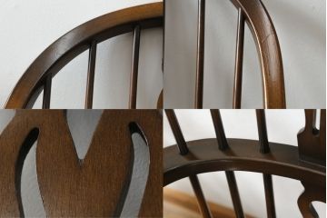 和製ビンテージ　飛騨産業　キツツキマーク　希少な絶版品!クラシカルな佇まいが魅力のウィンザーチェア2脚セット(ヴィンテージ、ウインザーチェア、アームチェア、椅子、イス、板座チェア、ダイニングチェア)(R-063472)