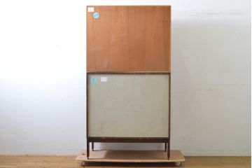 イギリスビンテージ　ローズウッド材　収納できる扉で使用中は開けっ放しOK!ファイルキャビネット(収納棚、本棚、飾り棚、戸棚、垂直収納扉、ヴィンテージ)(R-063491)