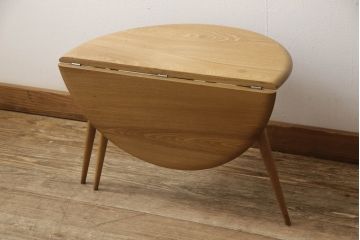 イギリスビンテージ　レアモデル!　ERCOL(アーコール)　角のない優しいフォルムのバタフライローテーブル(ラウンドテーブル、バタフライテーブル、センターテーブル、エクステンションテーブル、ヴィンテージ)(R-063501)
