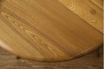 イギリスビンテージ　レアモデル!　ERCOL(アーコール)　角のない優しいフォルムのバタフライローテーブル(ラウンドテーブル、バタフライテーブル、センターテーブル、エクステンションテーブル、ヴィンテージ)(R-063501)
