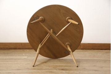 イギリスビンテージ　レアモデル!　ERCOL(アーコール)　角のない優しいフォルムのバタフライローテーブル(ラウンドテーブル、バタフライテーブル、センターテーブル、エクステンションテーブル、ヴィンテージ)(R-063501)