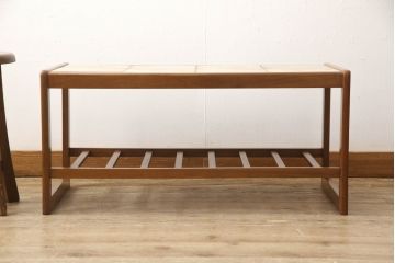 イギリスビンテージ　チーク材　タイルトップが素朴な印象のローテーブル(センターテーブル、コーヒーテーブル、サイドテーブル、ヴィンテージ)(R-063502)