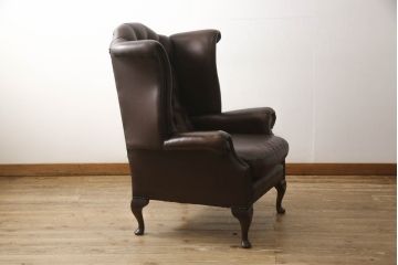 イギリスビンテージ　本革(レザー)　猫脚がお洒落!!上品な佇まいのウイングバックソファ(ウィングバックソファ、アームチェア、1人掛けソファ、1P、ヴィンテージ)(R-063507)