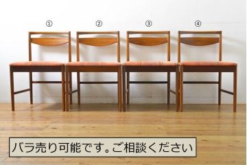 イギリスビンテージ　A.H.McIntosh(マッキントッシュ)社　チーク材　明るいチェック柄のファブリックがお洒落なダイニングチェア4脚セット(椅子、イス、北欧、ヴィンテージ)(R-063508)