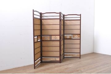 和製ビンテージ　大正ロマン　和の趣あふれる4連衝立て(衝い立て、パーテーション、つい立て、仕切り、ヴィンテージ)(R-063525)