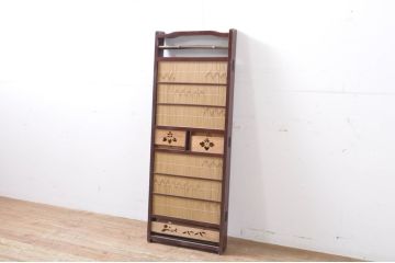和製ビンテージ　大正ロマン　和の趣あふれる4連衝立て(衝い立て、パーテーション、つい立て、仕切り、ヴィンテージ)(R-063525)