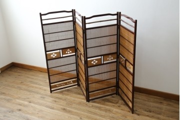 和製ビンテージ　大正ロマン　和の趣あふれる4連衝立て　(R-063525)