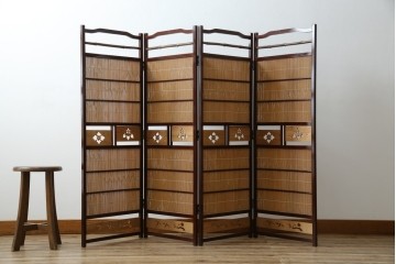 和製ビンテージ　大正ロマン　和の趣あふれる4連衝立て　(R-063525)