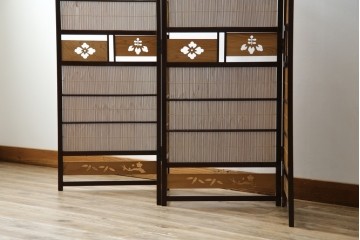 和製ビンテージ　大正ロマン　和の趣あふれる4連衝立て　(R-063525)