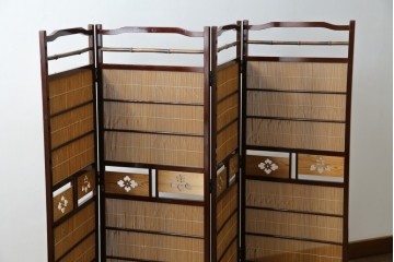 和製ビンテージ　大正ロマン　和の趣あふれる4連衝立て　(R-063525)