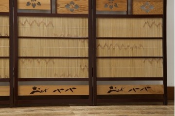 和製ビンテージ　大正ロマン　和の趣あふれる4連衝立て　(R-063525)