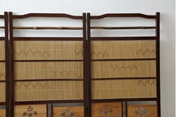 和製ビンテージ　大正ロマン　和の趣あふれる4連衝立て　(R-063525)