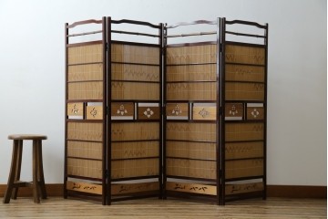 和製ビンテージ　大正ロマン　和の趣あふれる4連衝立て　(R-063525)