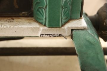 ジャンク品　和製アンティーク　グリーンカラーが空間のアクセントになるホーロー引きのガスストーブ(ホウロウ、琺瑯、暖炉、ヒーター、ディスプレイ)(R-063560)