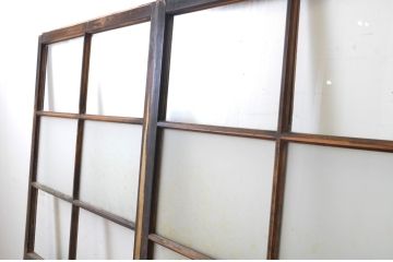アンティーク建具　時を重ねた木色が印象深いガラス戸2枚セット(引き戸)(R-063580)