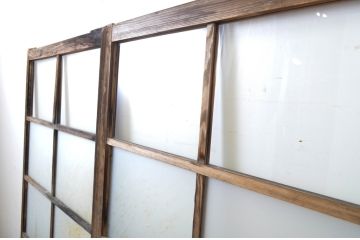 アンティーク建具　時を重ねた木色が印象深いガラス戸2枚セット(引き戸)(R-063580)
