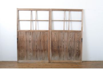アンティーク建具　趣ある木味が魅力のガラス戸2枚セット(引き戸)(R-063584)