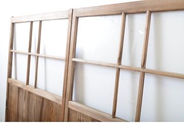 アンティーク建具　趣ある木味が魅力のガラス戸2枚セット(引き戸)(R-063584)
