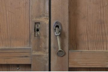 アンティーク建具　趣ある木味が魅力のガラス戸2枚セット(引き戸)(R-063584)
