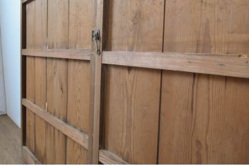 アンティーク建具　趣ある木味が魅力のガラス戸2枚セット(引き戸)(R-063584)
