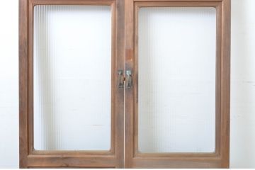アンティーク建具　腰板欅(ケヤキ)材　モールガラス入り　和洋どちらにも合う両開きドア1対(扉、木製扉、ガラス扉、玄関ドア)(R-063585)