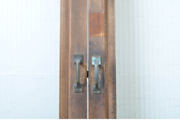 アンティーク建具　腰板欅(ケヤキ)材　モールガラス入り　和洋どちらにも合う両開きドア1対(扉、木製扉、ガラス扉、玄関ドア)(R-063585)