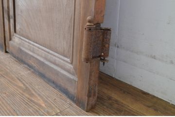 アンティーク建具　腰板欅(ケヤキ)材　モールガラス入り　和洋どちらにも合う両開きドア1対(扉、木製扉、ガラス扉、玄関ドア)(R-063585)