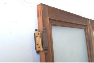 アンティーク建具　腰板欅(ケヤキ)材　モールガラス入り　和洋どちらにも合う両開きドア1対(扉、木製扉、ガラス扉、玄関ドア)(R-063585)