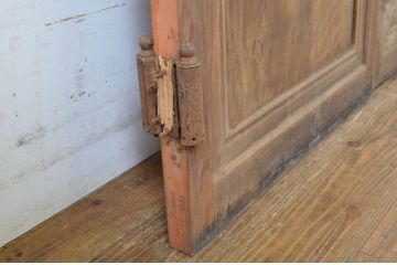 アンティーク建具　腰板欅(ケヤキ)材　モールガラス入り　和洋どちらにも合う両開きドア1対(扉、木製扉、ガラス扉、玄関ドア)(R-063585)