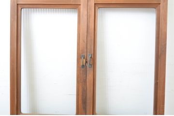 アンティーク建具　腰板欅(ケヤキ)材　モールガラス入り　和洋どちらにも合う両開きドア1対(扉、木製扉、ガラス扉、玄関ドア)(R-063585)