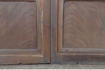 アンティーク建具　腰板欅(ケヤキ)材　モールガラス入り　和洋どちらにも合う両開きドア1対(扉、木製扉、ガラス扉、玄関ドア)(R-063585)