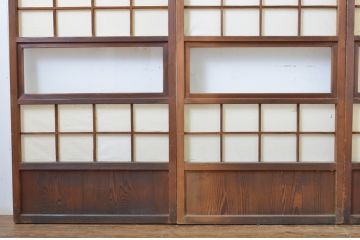 アンティーク建具　時の流れを感じさせる色合いが魅力の幅狭障子戸4枚セット(ガラス帯戸、引き戸、ガラス戸)(R-063586)
