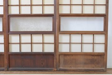 アンティーク建具　時の流れを感じさせる色合いが魅力の幅狭障子戸4枚セット(ガラス帯戸、引き戸、ガラス戸)(R-063586)