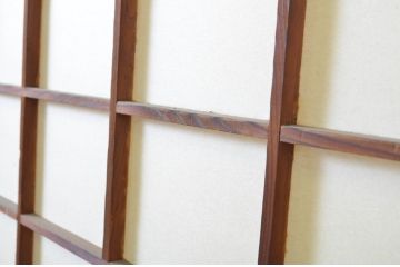 アンティーク建具　時の流れを感じさせる色合いが魅力の幅狭障子戸4枚セット(ガラス帯戸、引き戸、ガラス戸)(R-063586)